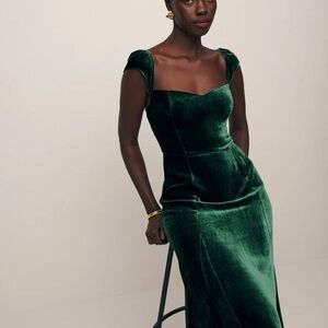 Reformation Bryson Dress in Green Velvet, size 0